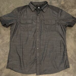 Rock & Republic Black Gray Washed Button Short Sleeve Shirt Sz L